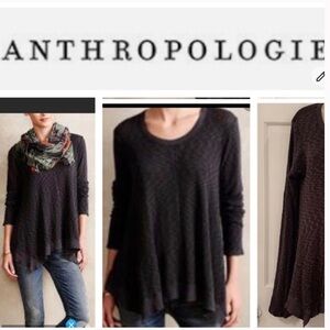 Anthropologie Left of Center Asymmetrical Semi Sheer Knit Top Shirt Longsleeve